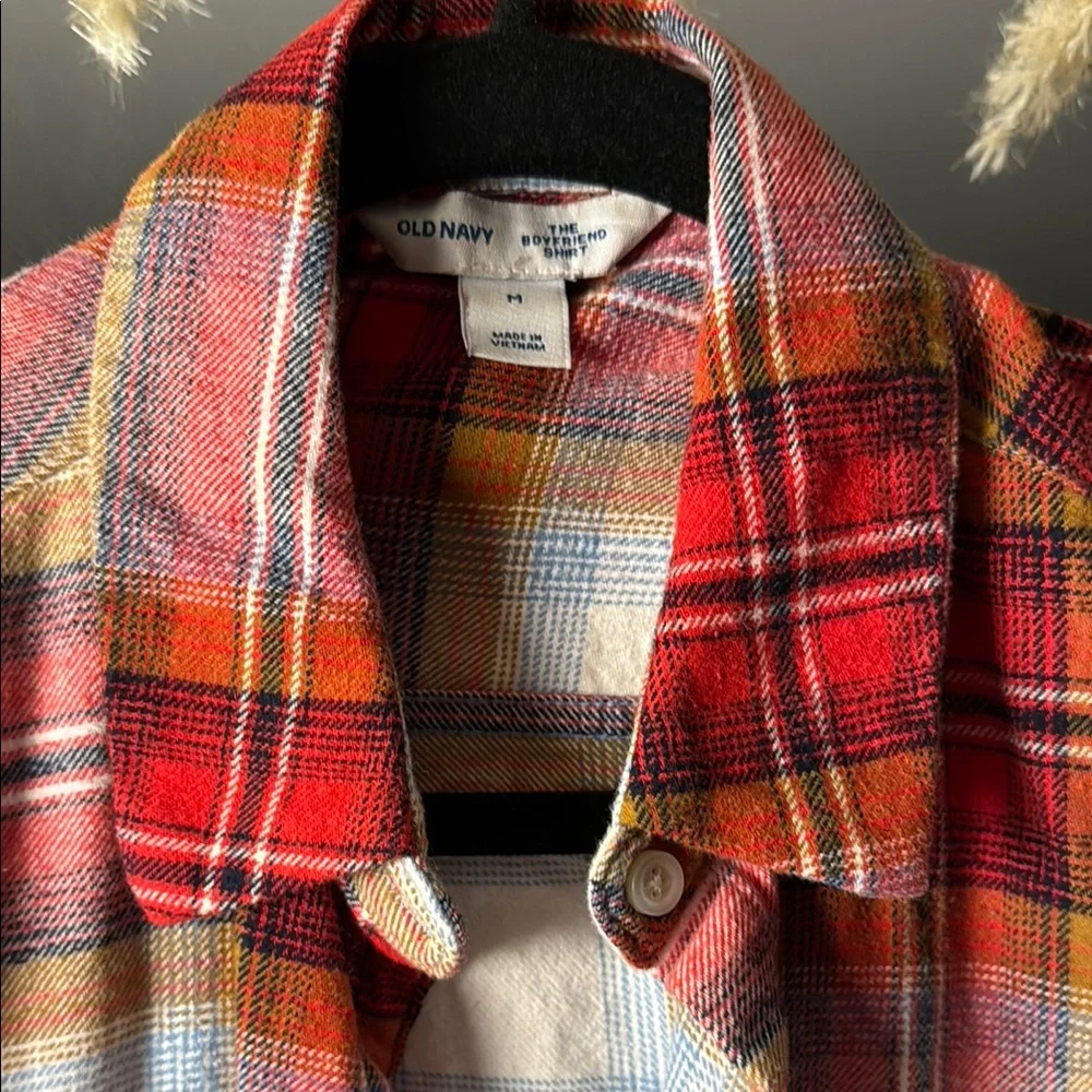 Old Navy Flannel Tartan Plaid Long Sleeve Button Up Shirt 100% Cotton - Picture 4 of 5